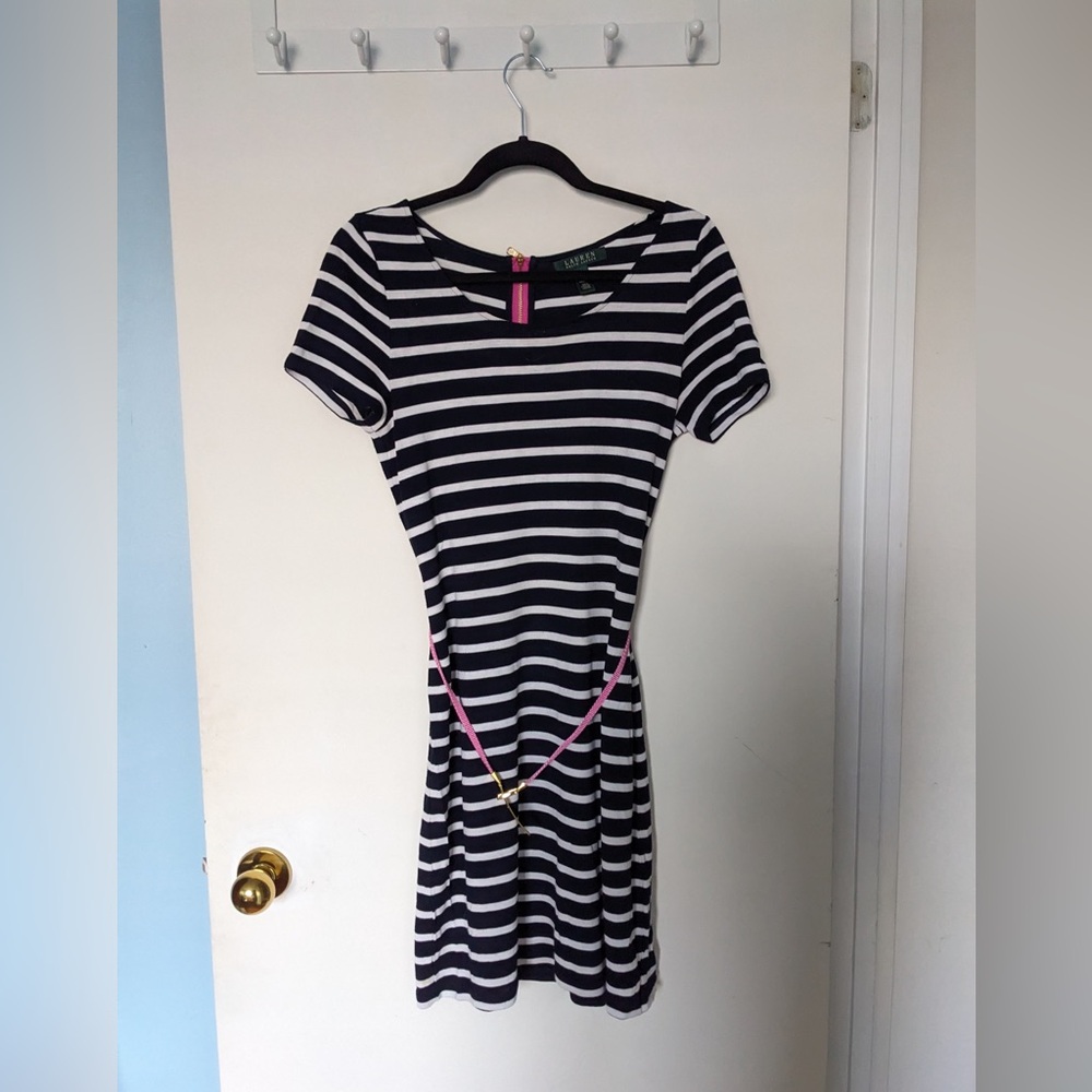Ralph Lauren Navy and White Striped Mini Dress